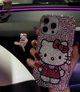 适用苹果水钻131114原创kitty猫diy网红懒懒同款材料包可爱手机壳