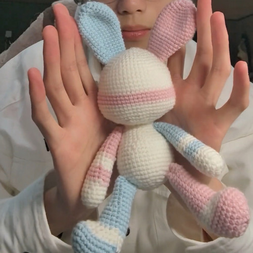 小兔子可爱撞色手工玩偶挂件多巴胺兔子钩织diy毛线编织材料包