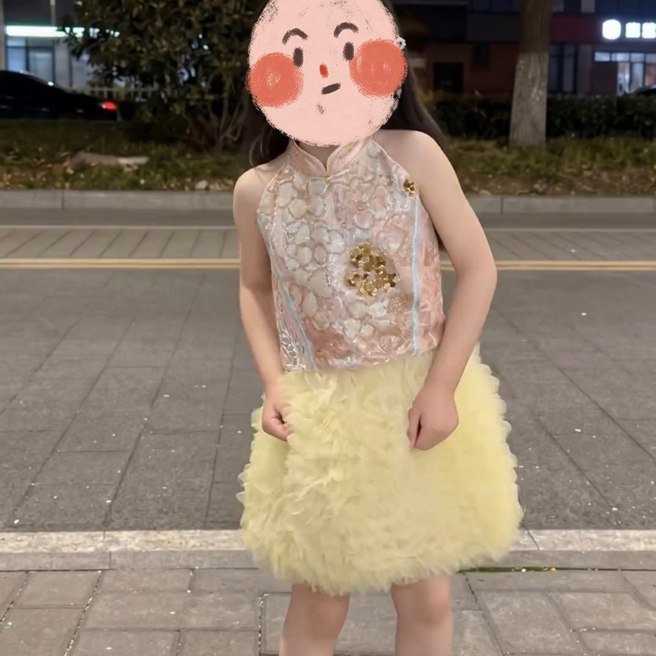 新款套装2026夏季中式旗袍领挂脖无袖上衣蓬蓬纱裙女童裙子