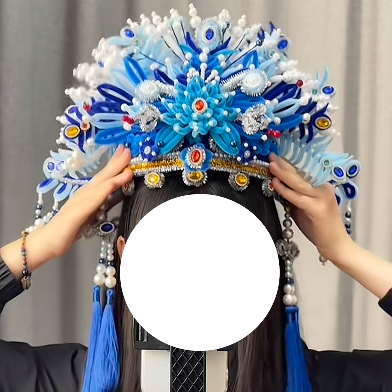 新款2026蓝色精美戏曲创意扭扭棒凤冠DIY材料包编制礼物摆件