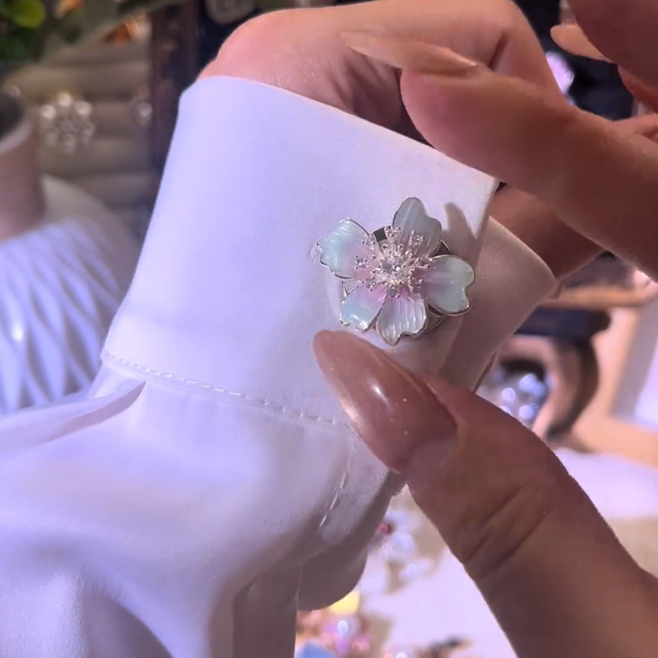 精美袖扣服饰纽扣衬衫领口扣子配饰清新青色花朵纽扣套新款2026