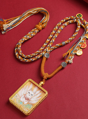 金色吊坠藏式绿度母九尾狐黄财神前世今生手绘唐卡嘎乌盒项链
