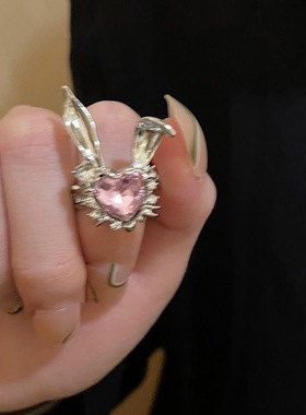 创意爱心小兔子开口戒指女小众设计网红食指戒ins潮时尚个性指环