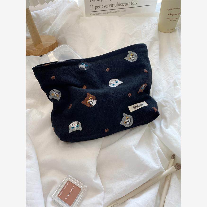 小白兔几 日式刺绣猫咪棉麻化妆包零钱收纳袋文艺可爱便携手拿包,收纳整理,化妆包,淘宝优惠券,粉丝福利购,淘宝优惠卷