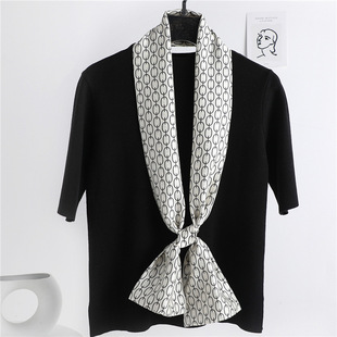 韩版 搭配领巾细窄长方巾双层双色围巾 丝巾女洋气长条围巾百搭西装