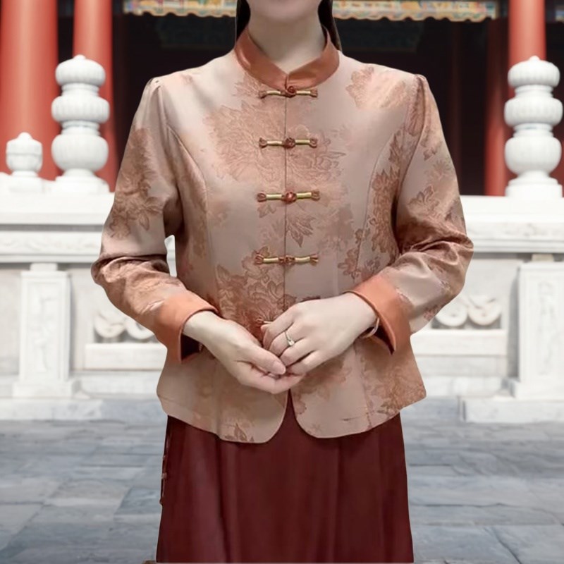新中式妈妈上衣春夏季薄外套中老年大码I女装唐装洋气国风短款上
