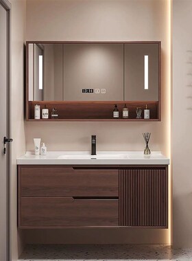 现代新中式橡木78/88/98/108/118CM陶瓷一体盆浴室柜卫生间洗脸盆