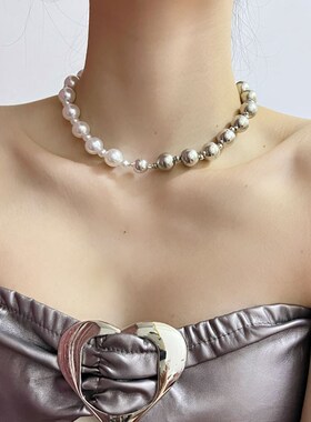 轻奢小众珍珠拼接项链高级设计感多用可拆卸磁吸百搭锁骨链手链女