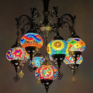 2023土耳其经典9头枝型特色餐厅咖啡厅酒店民宿复式楼楼梯间吊灯