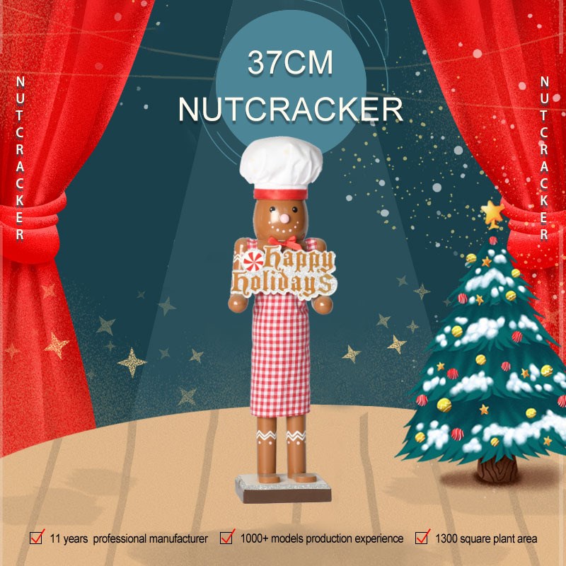 38CM姜饼人胡桃夹子木制工艺品穿衣服圣诞节节日礼物加工定制