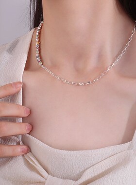 彩色串珠花朵拼接项链女2新款网红百搭小众高级感锁骨颈链送女友