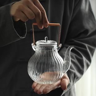 手工耐热玻璃花茶壶泡茶壶烧水壶电陶炉提梁壶菊瓣壶煮茶家用 日式