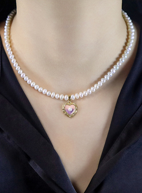 璇瑶令天然淡水小米珍珠baby强光珍珠项链锁骨链女心形生日礼物