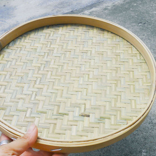 饰品 家用圆簸箕无孔有孔竹筛子纯手工竹编制品手编竹匾晾晒绘画装