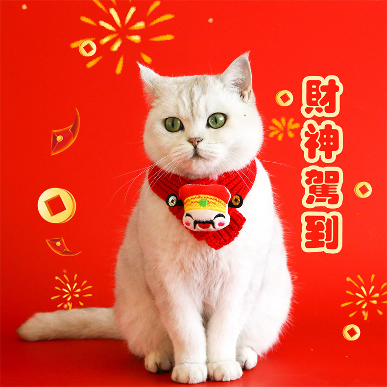 猫咪新年围巾喜庆宠物泰迪比熊狗狗围兜布偶猫猫围脖领巾装扮饰品