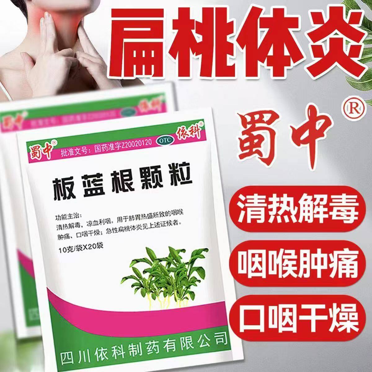 清热肺胃热盛咽喉肿痛口咽干燥急性扁桃体炎蜀中板蓝根颗粒20袋B