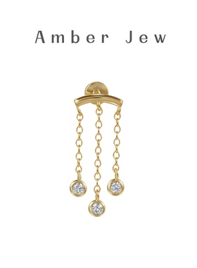 【Amber Jew】许愿流星耳骨钉镀18k金纯银镶锆石流苏欧美轻奢耳饰