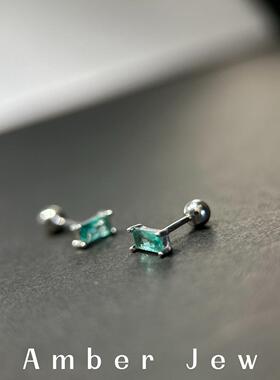 【Amber Jew】春夏方块琉璃耳蜗耳骨钉螺纹925纯银养耳洞睡觉免摘