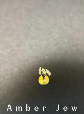【Amber Jew】梯形三瓣耳骨钉耳蜗钉内螺纹镀18k金纯银镶锆石耳饰