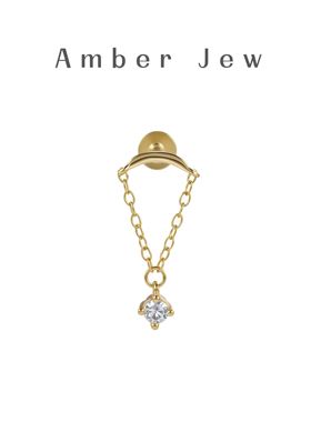 Amber Jew 银镀18K金5A锆石吊坠款耳骨钉耳蜗钉平底耳钉耳饰推荐