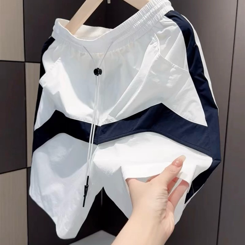 短裤男款外穿潮牌拼色宽松百搭休闲中裤男士运动速干沙滩五分裤子