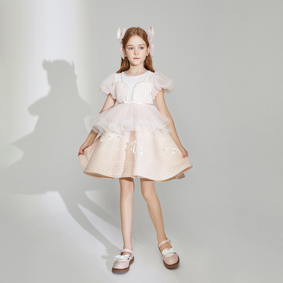 高端洋气粉色儿童礼服公主裙生日公主裙女童主持人钢琴演出服春秋