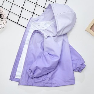 洋气衣服儿童2024春装 新款 冲锋衣潮 大童韩版 女童外套渐变色春秋款