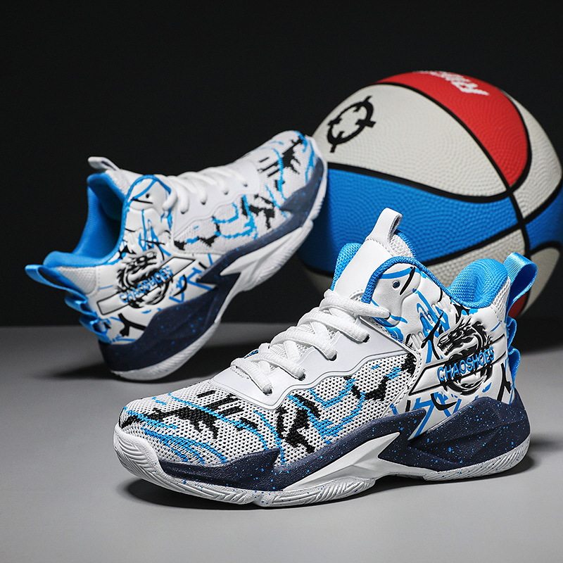 2025新款男童篮球鞋国潮时尚百搭飞织透气系带款男生运动鞋跑步鞋