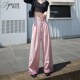 甩裤 粉色阔腿裤 宽松显瘦遮肉垂感格子裤 休闲直筒拖地裤 女夏季 新款