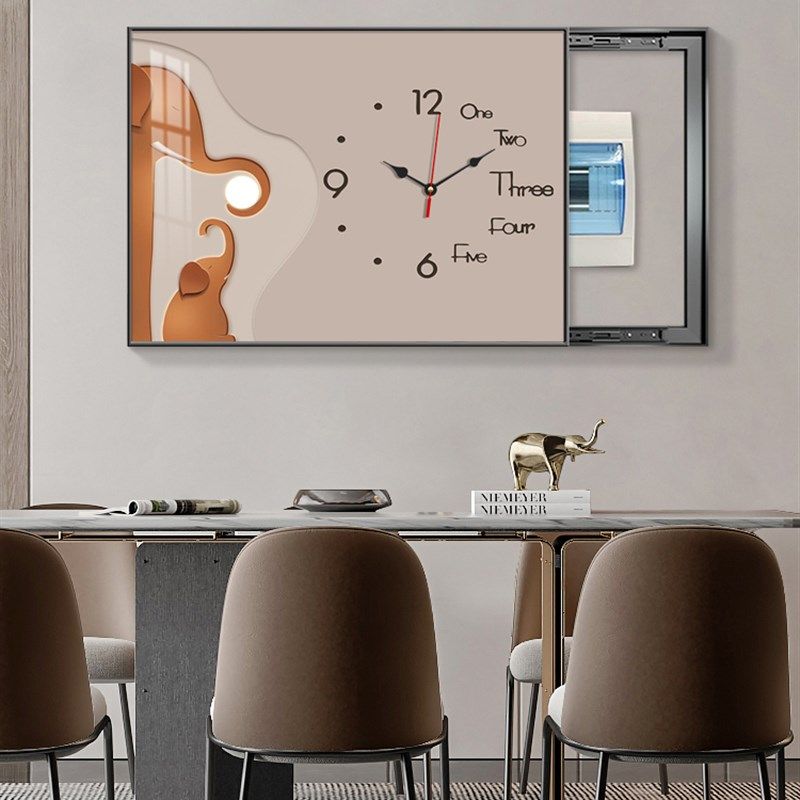 电表箱画装饰画带钟表配电箱遮挡电闸开关免打孔大象Y创意餐厅挂