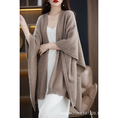 美丽诺纯羊毛斗篷超大披肩羊绒围巾加厚保暖2024秋冬季百搭女黑色