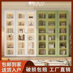 盛耐书柜玻璃门防尘书架收纳柜子铁艺置物柜O客厅储物柜家用展示