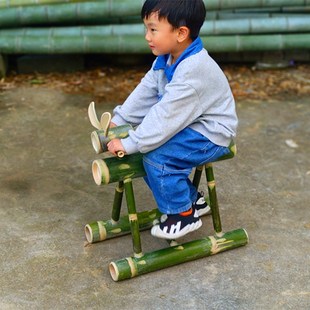 竹筒摇摇马玩具单人竹马木马竹子玩教具幼儿园儿童户外游戏器材