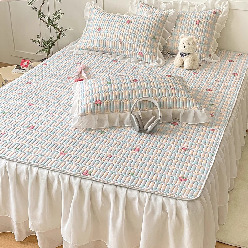 夏季A类母婴级冰丝乳胶凉席三件套夏凉被四件套可机洗空调席床裙3