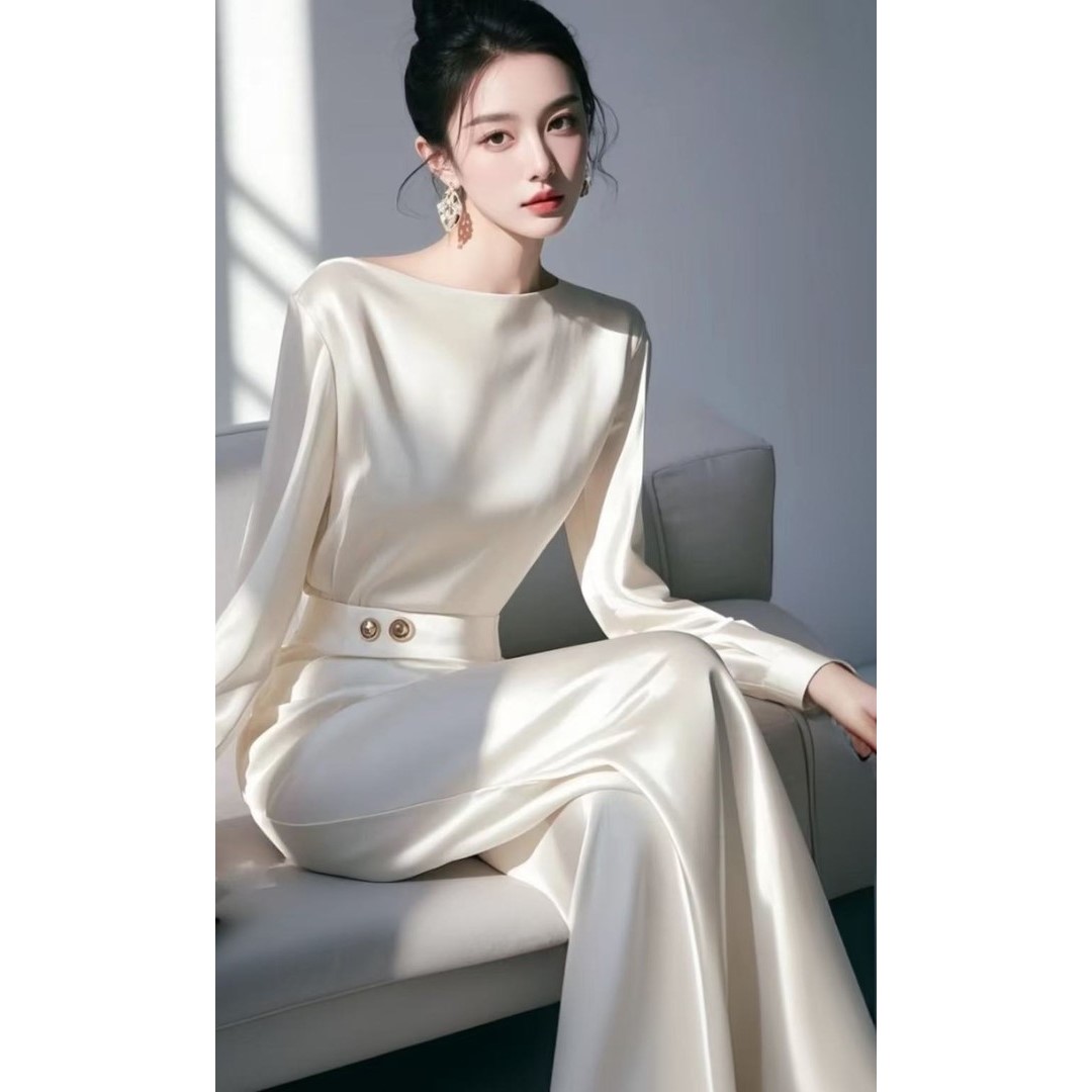 SS1173春搭配一整套轻奢高级感女人味气质小香风缎面衬衫裤子套装