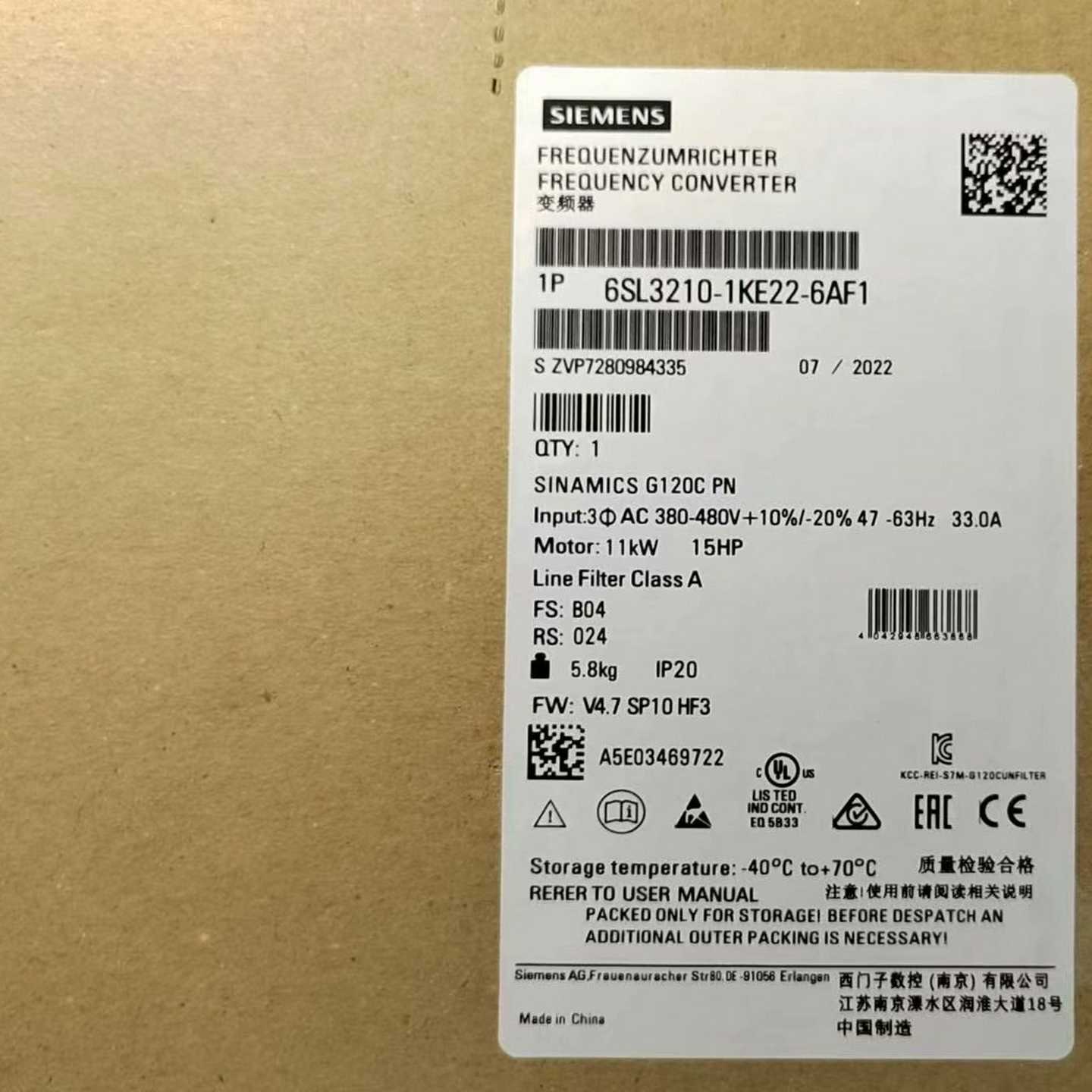 询价~6SL3210-1KE22-6AF1变频器