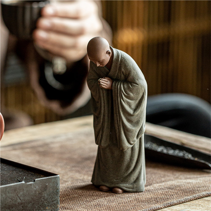 创意紫砂小和尚茶宠摆件人物禅意茶道茶室茶空间桌面茶台茶桌