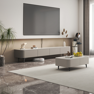 意式岩板电视机柜茶几组合客厅2024新款小户型家用实木收纳储