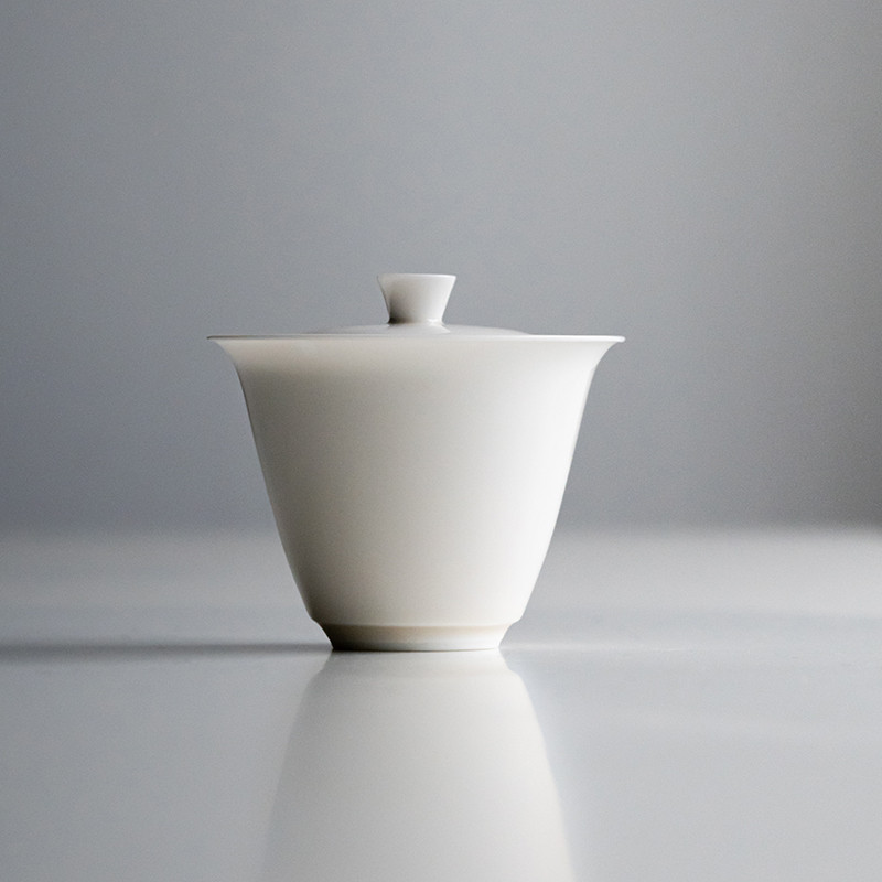 草木祠 杏白简约盖碗 白瓷盖碗泡茶碗陶瓷茶杯泡茶器盖杯大茶碗
