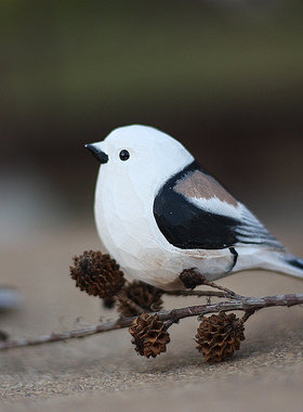 鹿妖店 肥啾木雕小鸟 生日礼物 银喉 北长尾山雀 手工 桌面