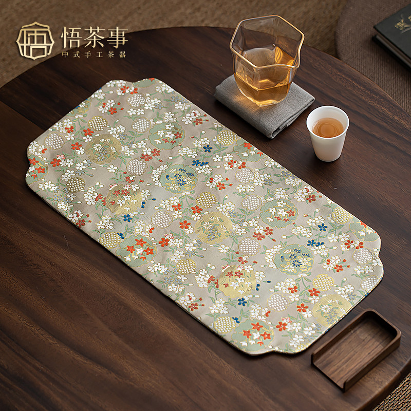 悟茶事 织锦团花小茶席双面 新中式禅意防水桌旗茶桌布茶盘垫子