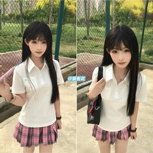 百搭学院风女 猫看花原创JK制服polo衫 格裙套装 春夏季 穿搭正版