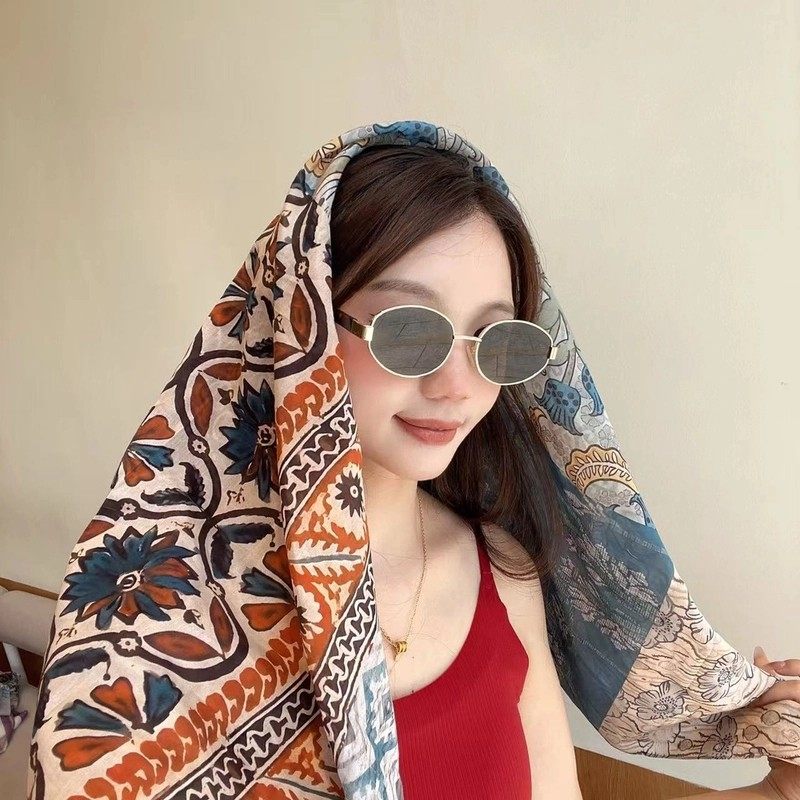 心心服配110百变防晒大披肩丝棉方巾法式复古文艺度假气质防晒披