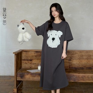 睡裙女夏纯棉短袖 长款 家居服可爱狗狗宽松休闲可外穿女大学生睡衣