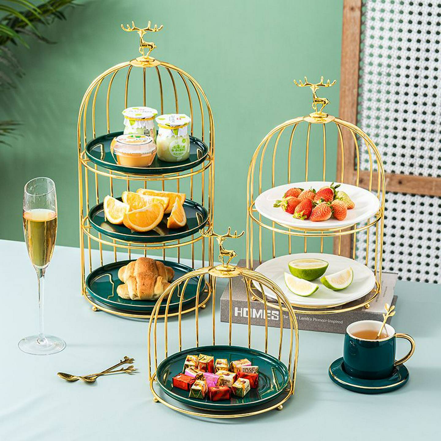 北欧陶瓷网红多层水果盘下午茶点心架甜品台展示架轻奢三层蛋罗加