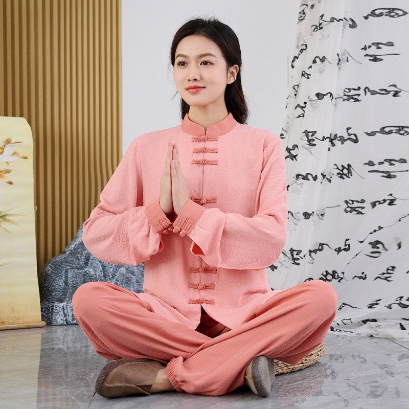 棉麻太极服女新款长袖太极拳服练功服武术表演服装春夏飘逸套装