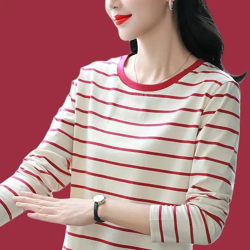 秋装纯棉长袖t恤女士2025年新款妈妈宽松大码上衣外穿薄款打底衫,女装/女士精品,T恤,淘宝优惠券,粉丝福利购,淘宝优惠卷