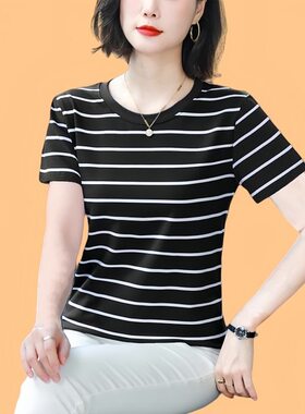 2025夏季新款纯棉短袖t恤女士宽松上衣胖mm大码遮肚显瘦半袖体恤