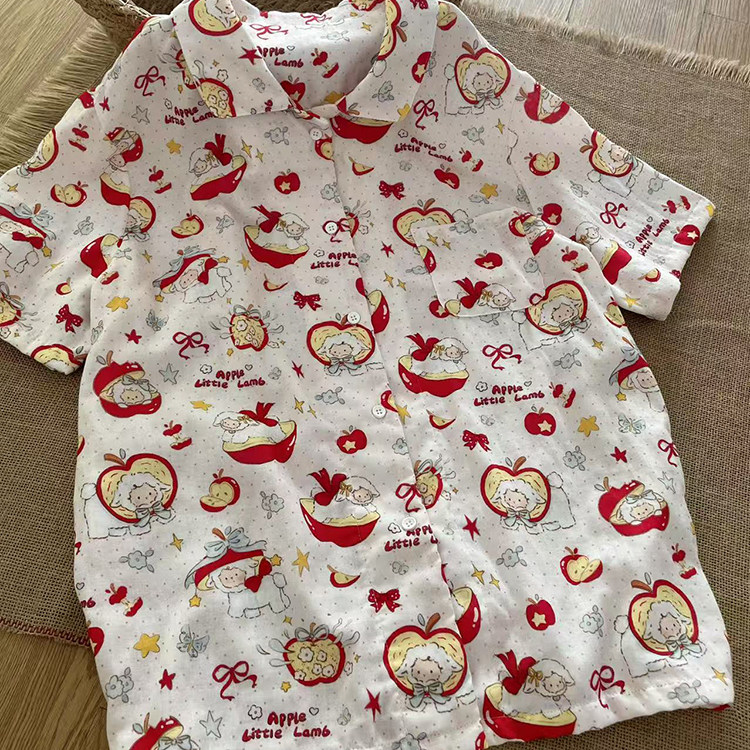 棉花泡泡纯棉双层纱短袖睡衣女夏