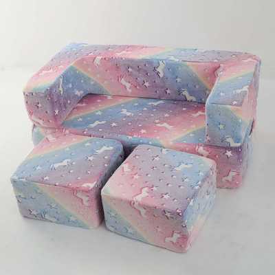 双人绒布可折叠儿童沙发 宝宝午休玩耍椅可压缩包装  多功能